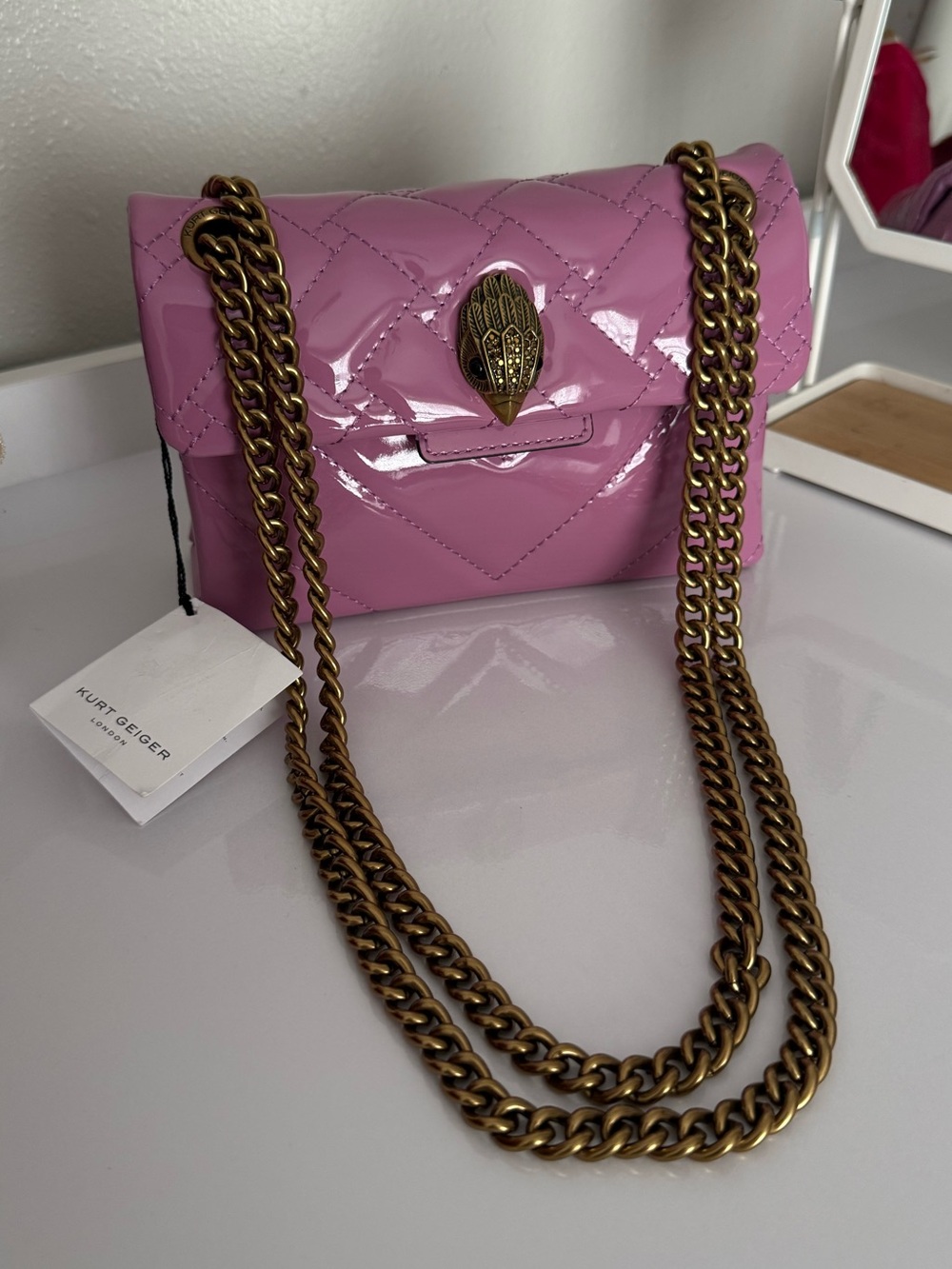 NWT Kurt Geiger London Mini Kensington Patent Leather Bag Purple Pink